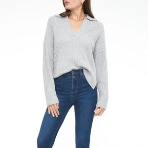 Pistola Zoe Polo Cashmere Blend Knit Sweater in Heather Gray Oversize XS